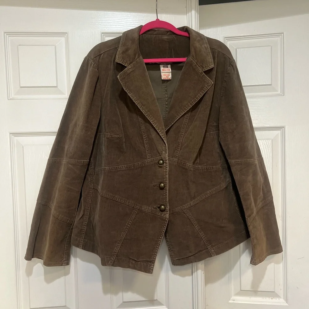 Faded Glory Women Sz 3XL Brown Corduroy Button Blazer Jacket BUSINESS CASUAL